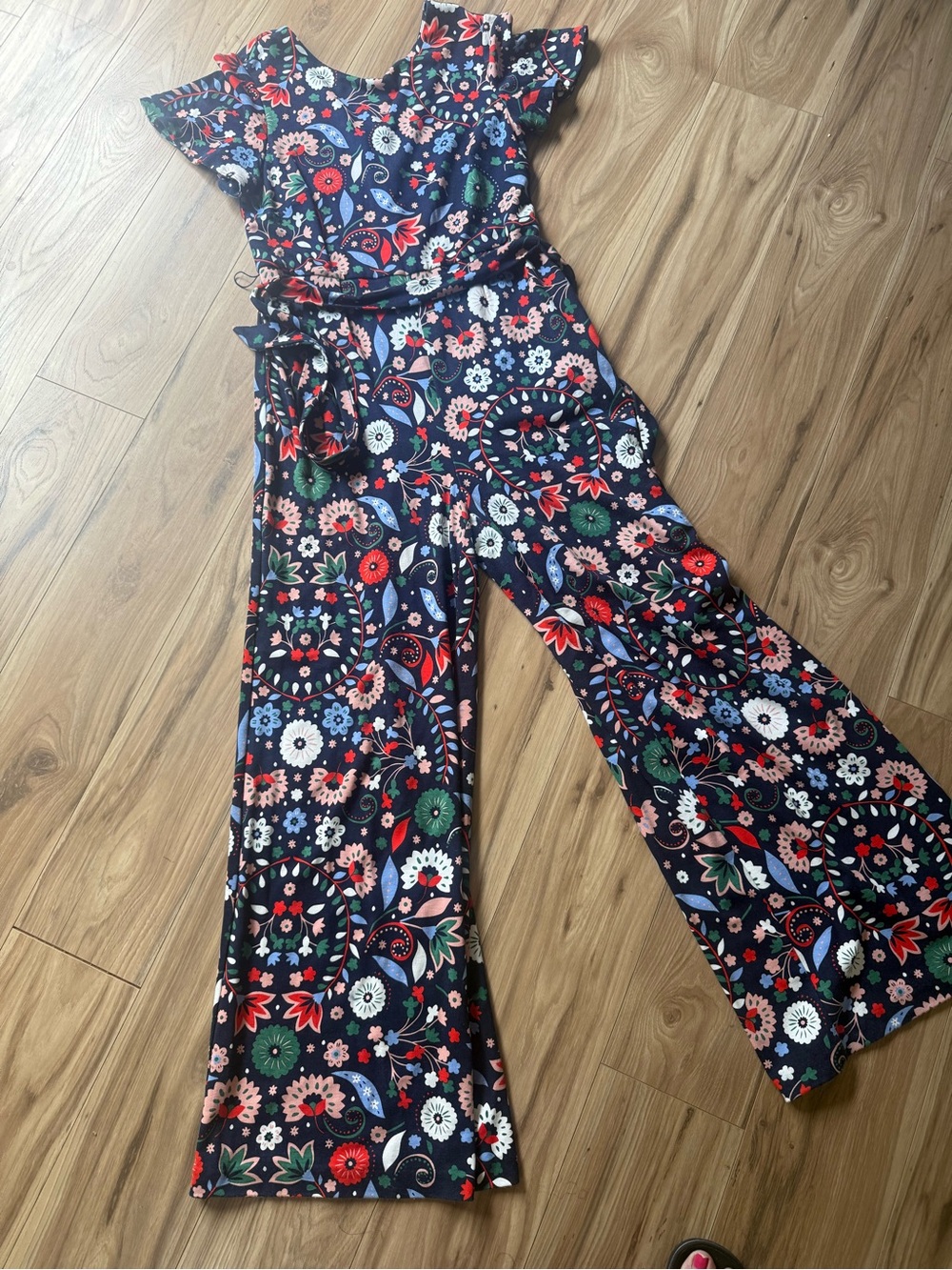 Boden Navy Floral Belted Wide-Leg Jumpsuit Size 6p
